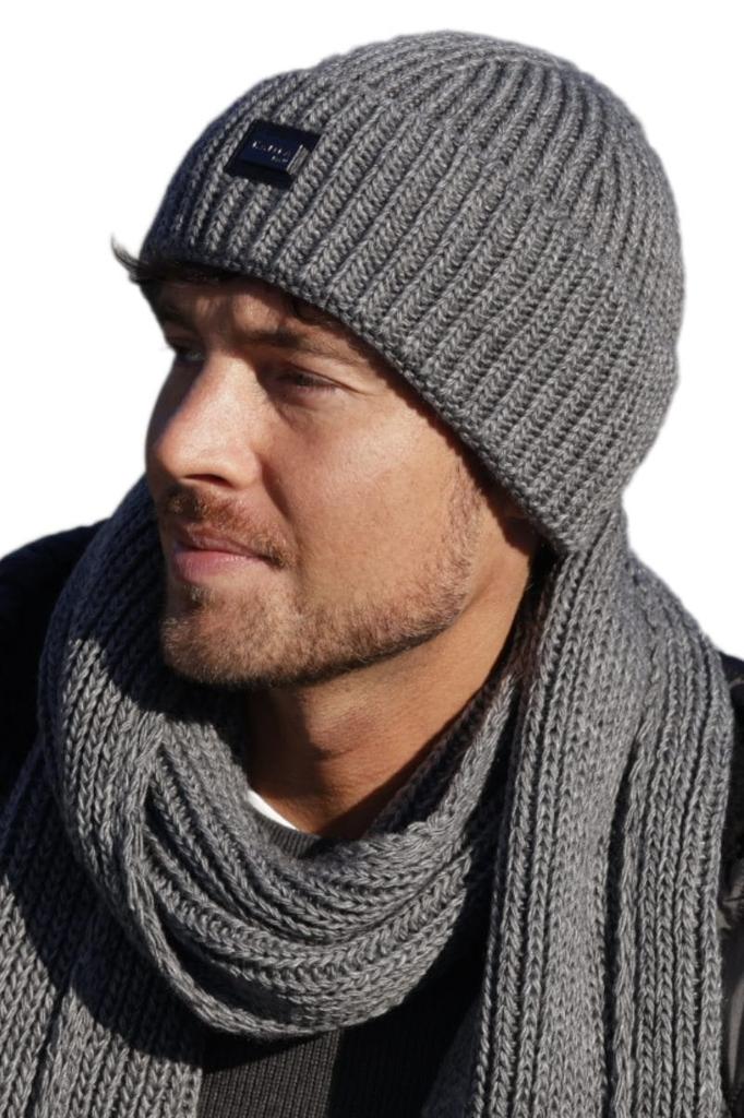 Kamea Martin Men' Set: Hat and Scarf, Dark Gray