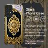 Golden Vintage Embossed Tempered Glass Phone Case for Samsung Galaxy A06 A17 A55 A54 A53 A52 A36 A14 A31 5G Floral Pattern Cover