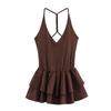 Spring and Summer Women Clothes Laminated Decorative Hem Patchwork Hanging Collar Fashion Sleeveless Short Dress 4174376