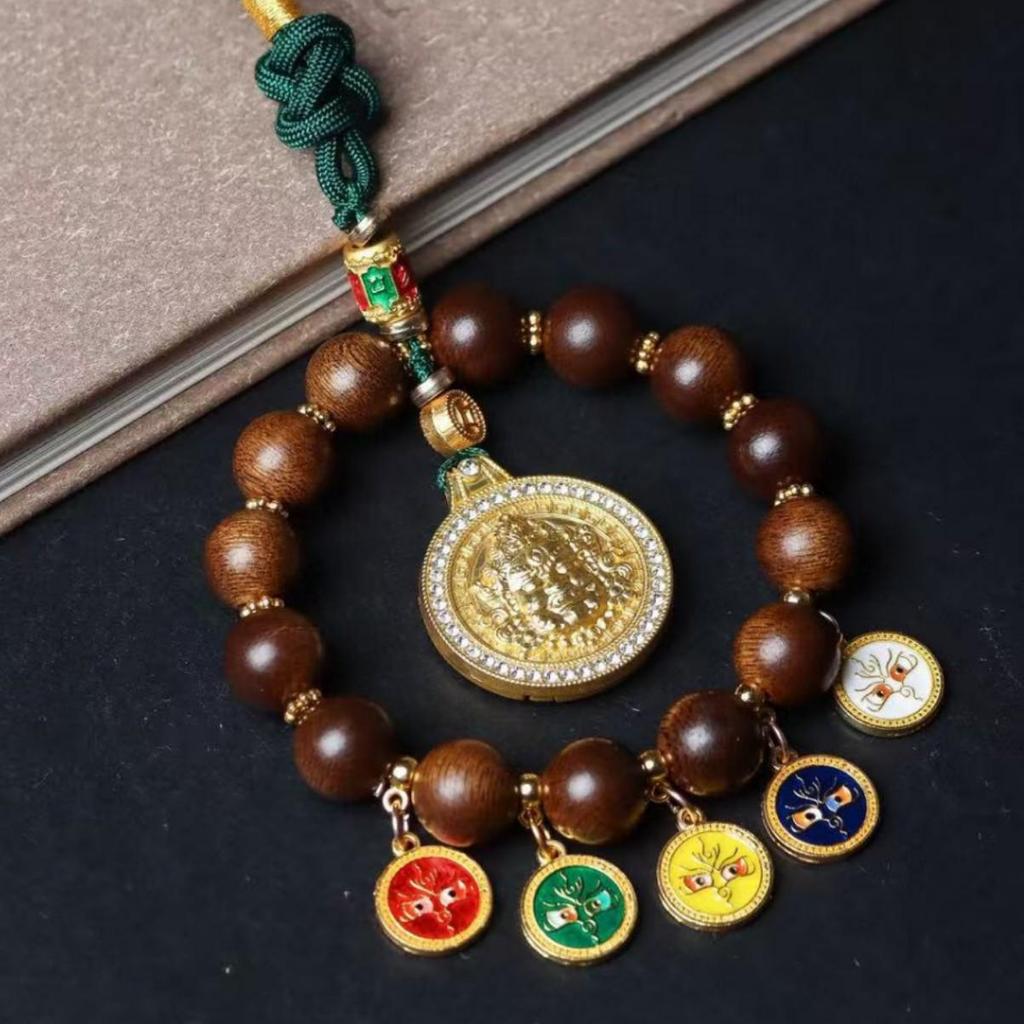 Five Gods Agarwood Car Pendant: High-End Fuso Red Soil Abacus Lock Accessory