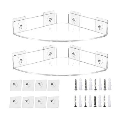 2 Pack Bathroom Corner Shelf Transparent Acrylic Wall Mount Floating Organizer