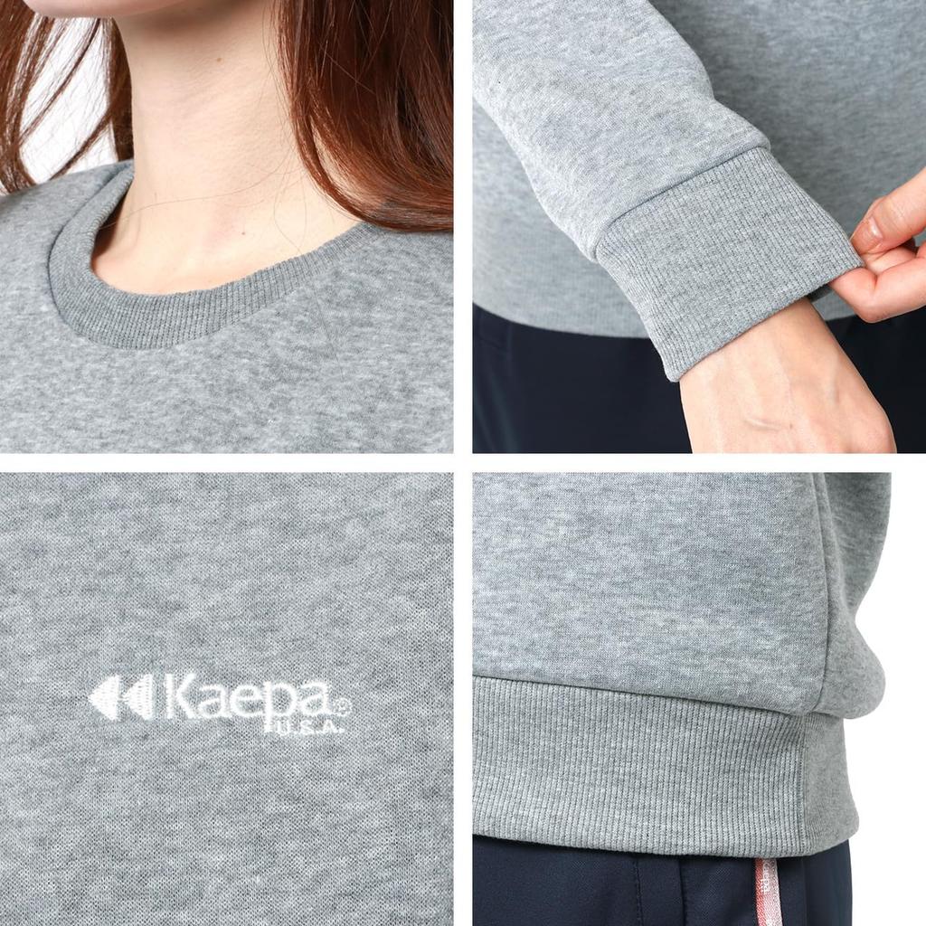 Kaepa Logo UV Warm for and Medium Size L Women's Sweatshirt, Autumn, Fleece-Lined, One-Point Embroidery, Protection, Sports, Training, Golf, Gray,