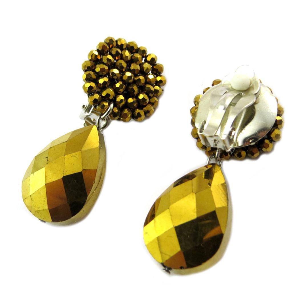 Lily-Crystal [P3698] - Clips d'oreilles artisanales 'Callas' doré - 5x2 cm