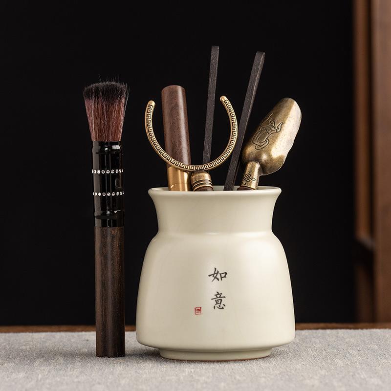 Ru Kiln Tea Ceremony Six Gentlemen Black Sandalwood Solid Wood Tea Clip Teaspoon Tea Needle Brush Tea Set Accessories Complete Set of