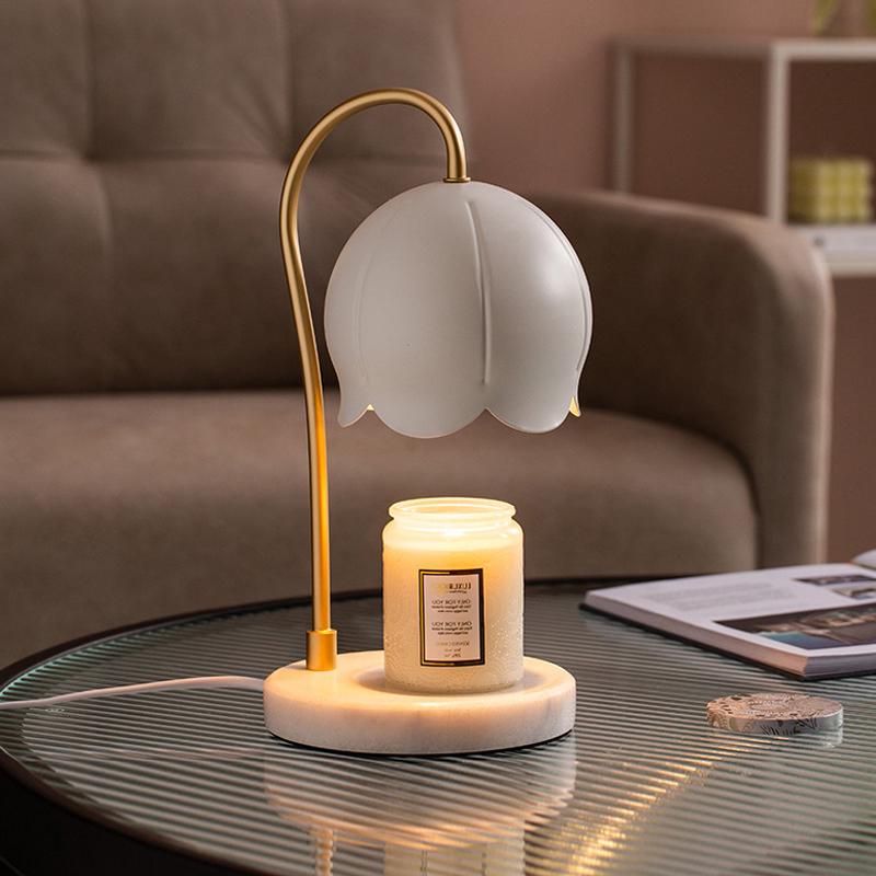 Beast Valley Lily Aroma Candle Lamp - Smokeless Wax Melting Marble Lamp for Romantic Bedroom Ambiance