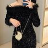 Womens Conch Shape Purse Elegant Acrylic Evening Bag with Chain Strap Crossbody Shoulder Small Handbag for Wedding Party