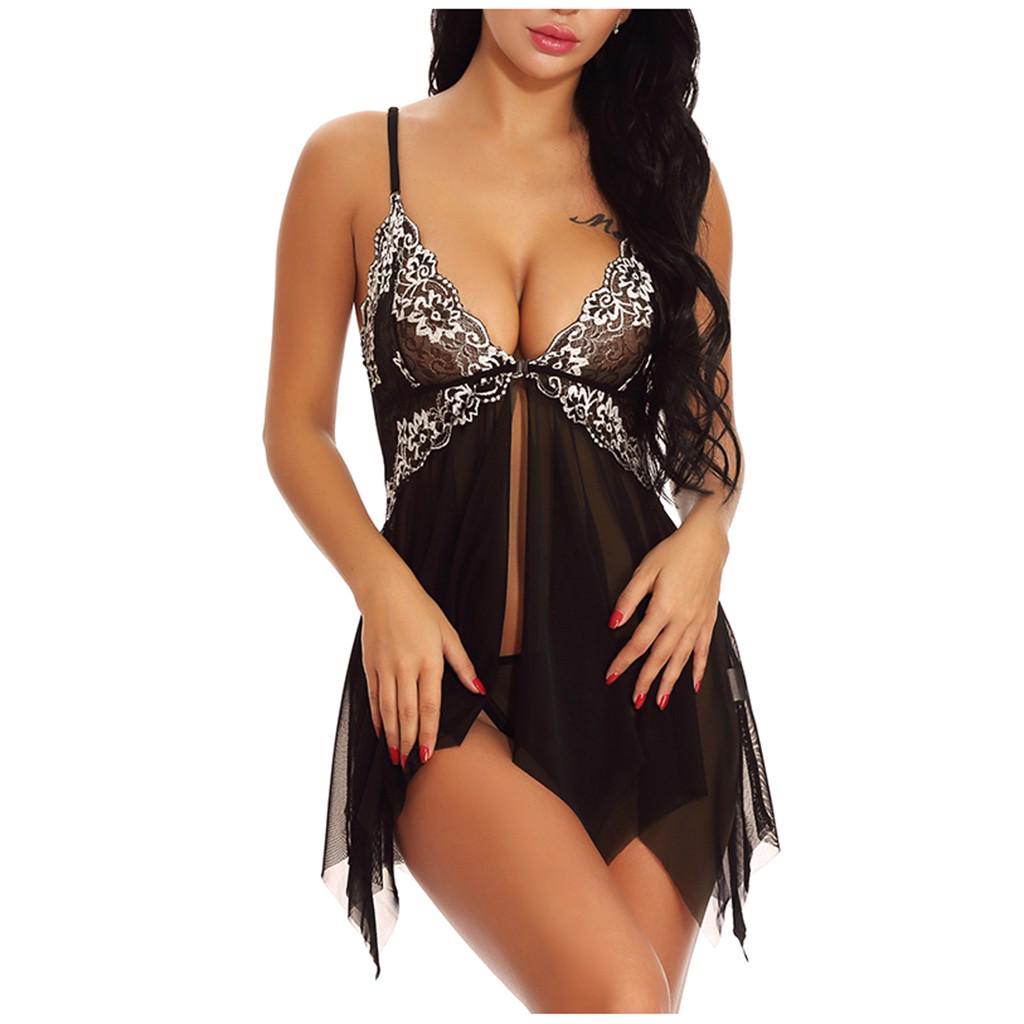 Lingerie for Women Front Closure Babydoll Lace V Neck Mesh Sleepwear Lingerie