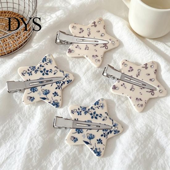 Hairpin Traceless Hair Clip, Five-Pointed Star Shape Pin Korean Floral with Pattern, Compact Versatile Accessories Clip