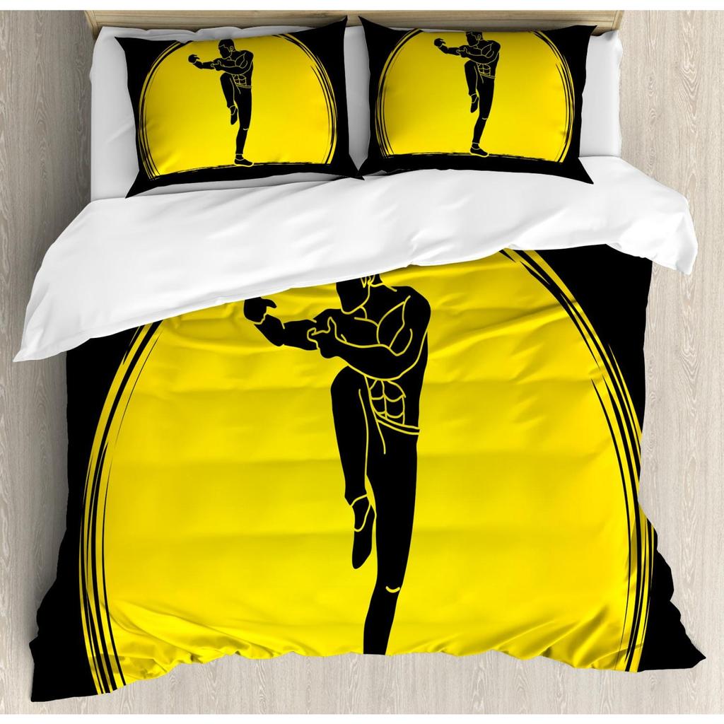 Chinese Kung Fu Polyester Duvet Cover Set Eastern Martial Art Sports Themed Cartoon Warrior In Traditional Clothes For Kids Teen