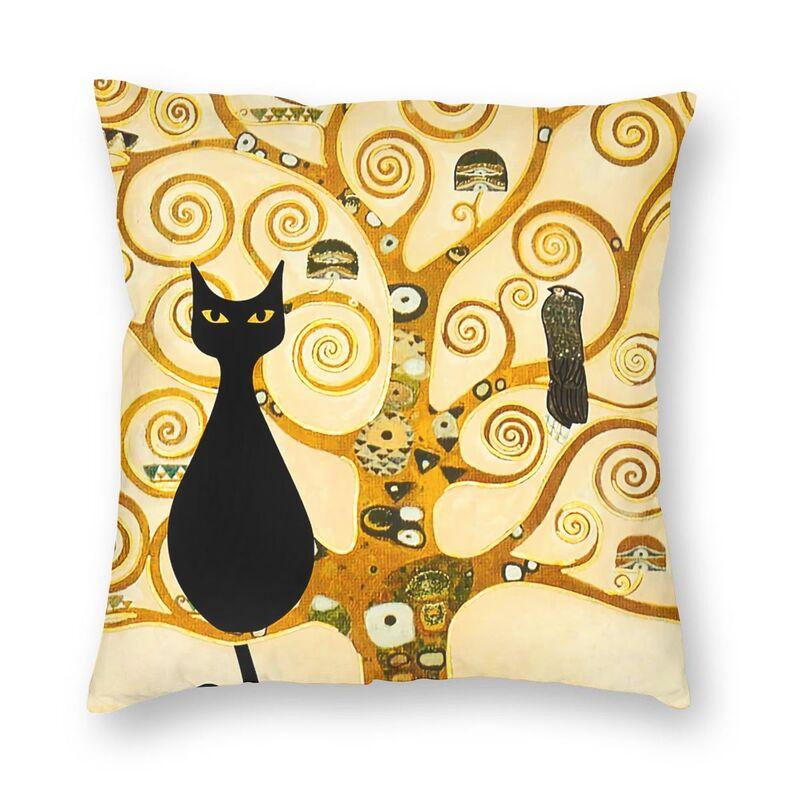 Lovely Cartoon Klimt Style Cat Kitten Throw Pillow Cover Home Decor Square Gold Animal Art Cushion Cover 45X45Cm For Living Room