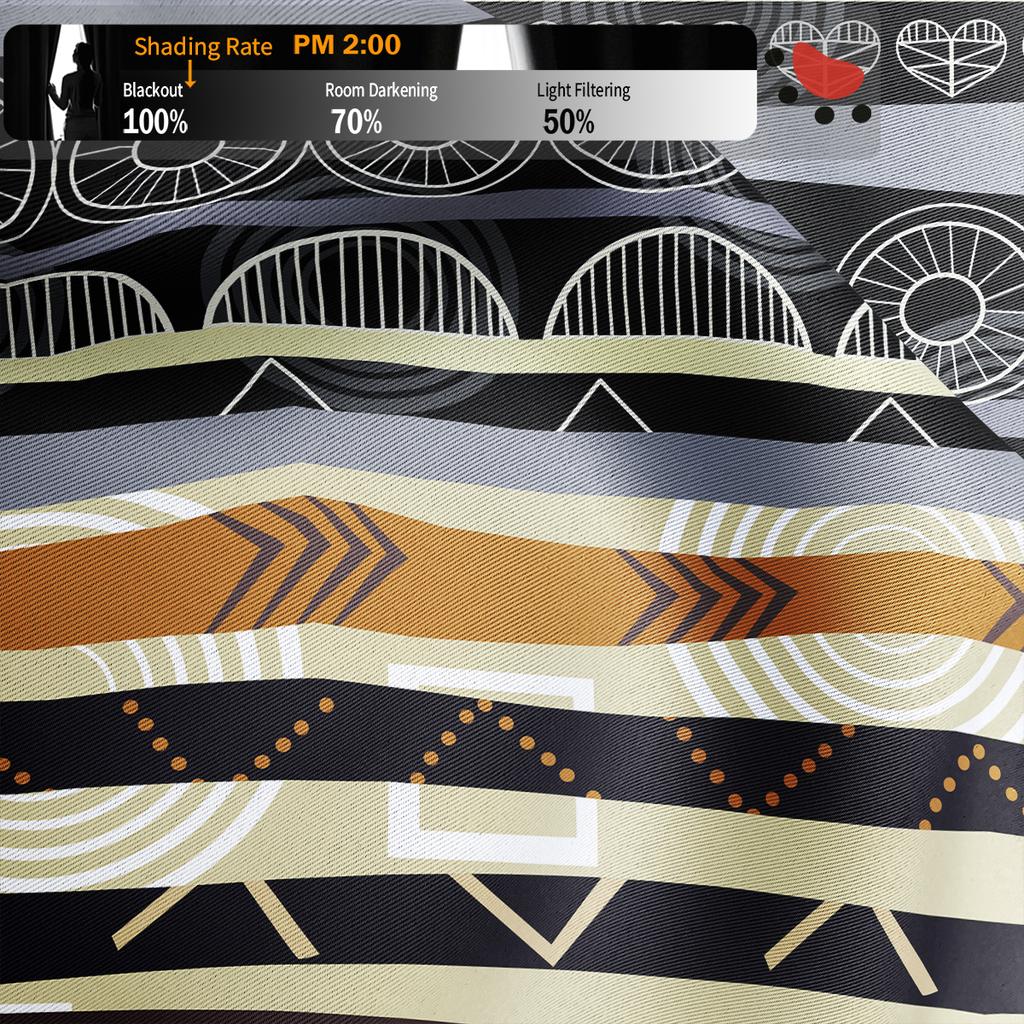 1PC High Blackout Double-sided Matte Polyester Curtain, Left and Right Loop, Perforated, Multi-color Striped Loop Pattern