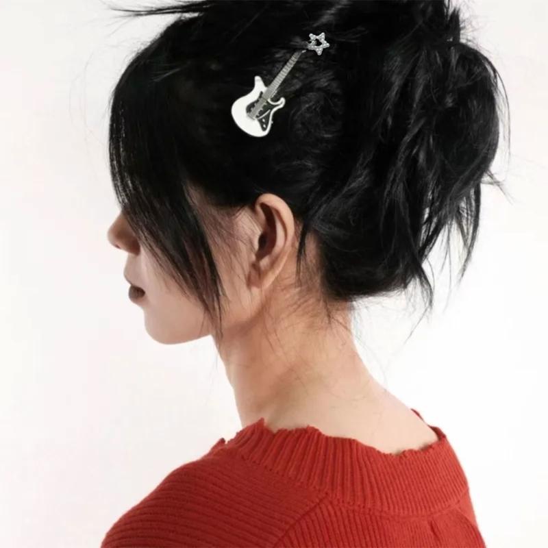 Small Star Hair Clip for Girls Retro Guitar Hairpins Accessory with Punk Clips