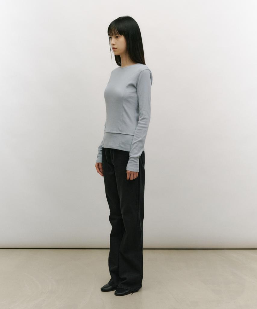 LOW TIDE Back Slit Long Sleeve T-Shirt [Sky Blue]