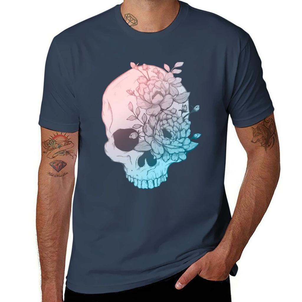 Floral Skull Tshirt Casual Loose Short Sleeve Tee For Men