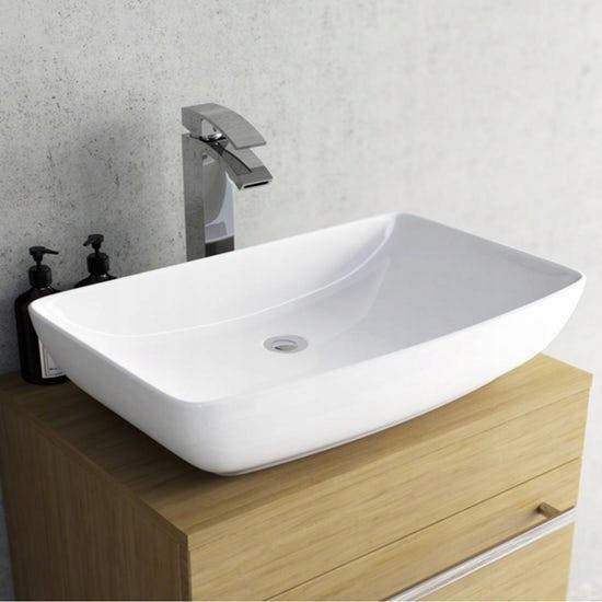 Bathroom washbasin tap, chrome, tall, standing, countertop, silver