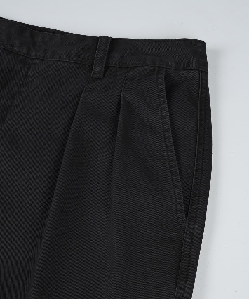 BIRBANTE Garment-Washed Twill Double-Pleat Chino Pants - Black Navy