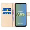 Case + 2 Tempered Glasses for Samsung Galaxy A05s, Shockproof Protection In Golden PU Leather (not for A05)