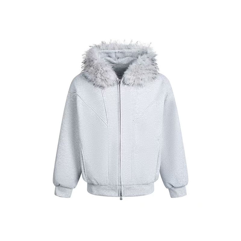 Coke American-Style Deconstructed Fur Collar Cotton Coat for Men and Women, Loose Casual Couple's Warm Cotton Jacket for Autumn and Winter, Trendy