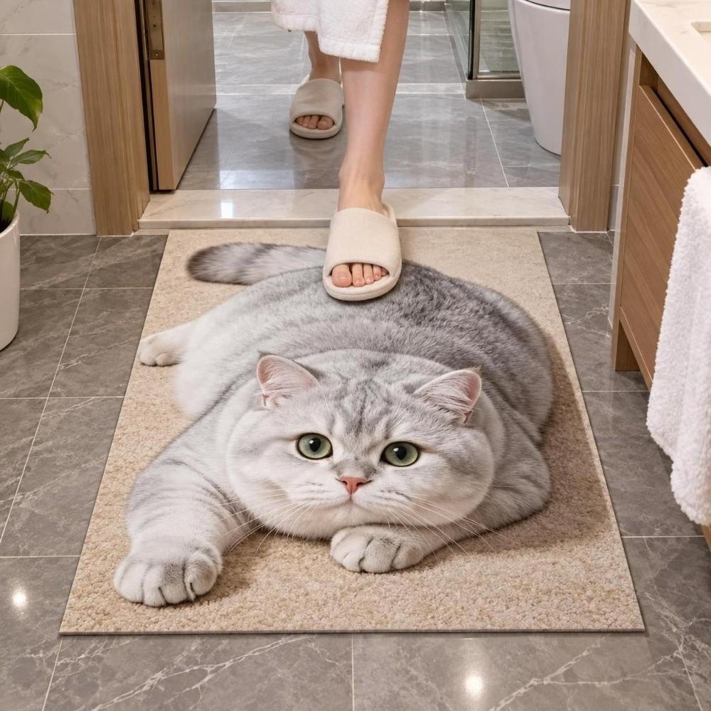 Realistic 3D Cat Floor Mat 40×60CM 50×80CM 60×90CM Bedroom Door Rug Bathroom Carpet Home Decor