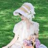Ruffle Lace Beach Hat Flat Top Hat  for Elegant Tea Party Princess Beach Outdoor Travel