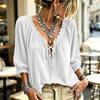 Women's Corduroy V-Neck Long Sleeve Top with Tie Front and Ruffle Trim
