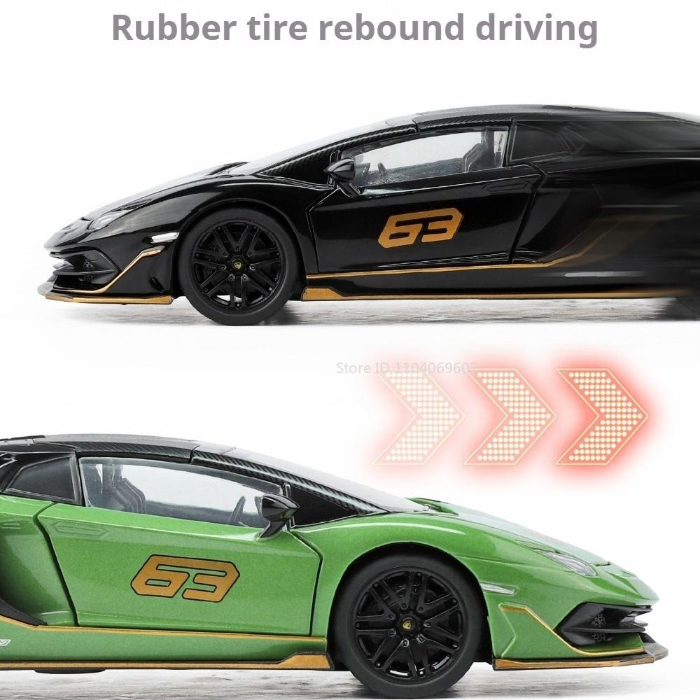 Scale 1:32 SVJ63 LP770 Car Model Toy Doors Opened Sound Light Sports Cars Models Alloy Body Rubber Tires for Children's Toys