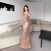 Evening Dress Women's Banquet Temperament Advanced Sense Light Luxury Niche High-end Host Bright Tassel Shoulder Slim Fishtail Dress