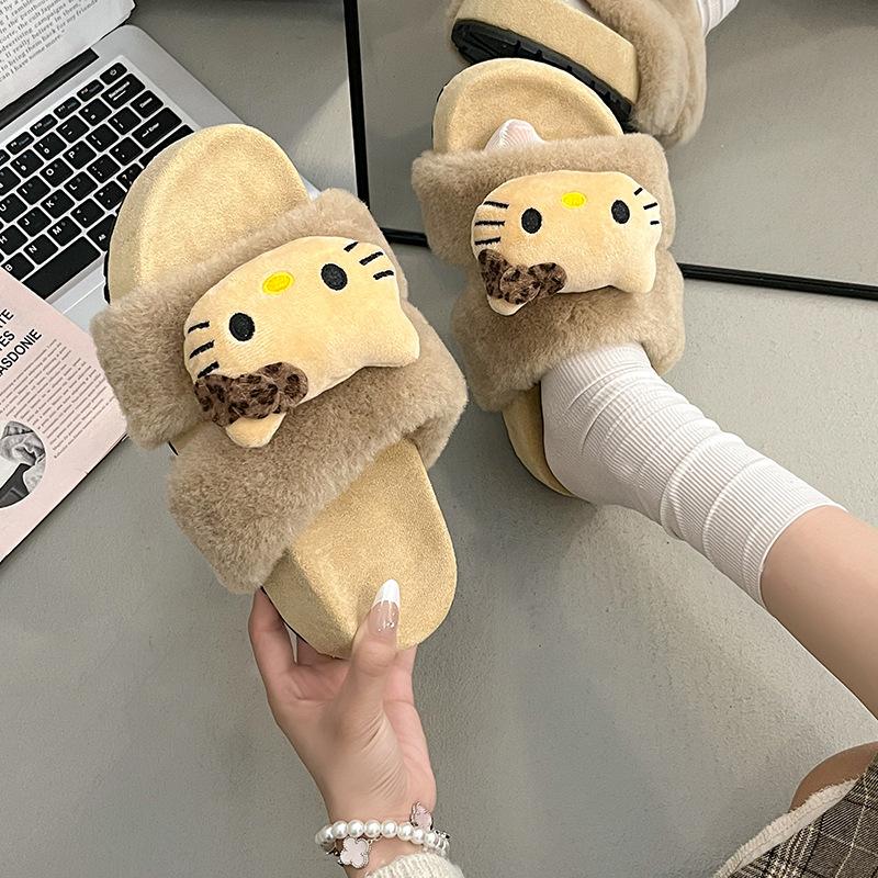Dicke Sohlen Baumwollpantoffeln für draußen, niedliche Cartoon-Hausschuhe, warme flauschige Hausschuhe für Damen, neue Modelle Herbst und Winter 2025