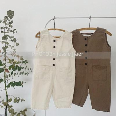 Korean-Style Kids' Trendy Summer Button Jumpsuit Casual Pants