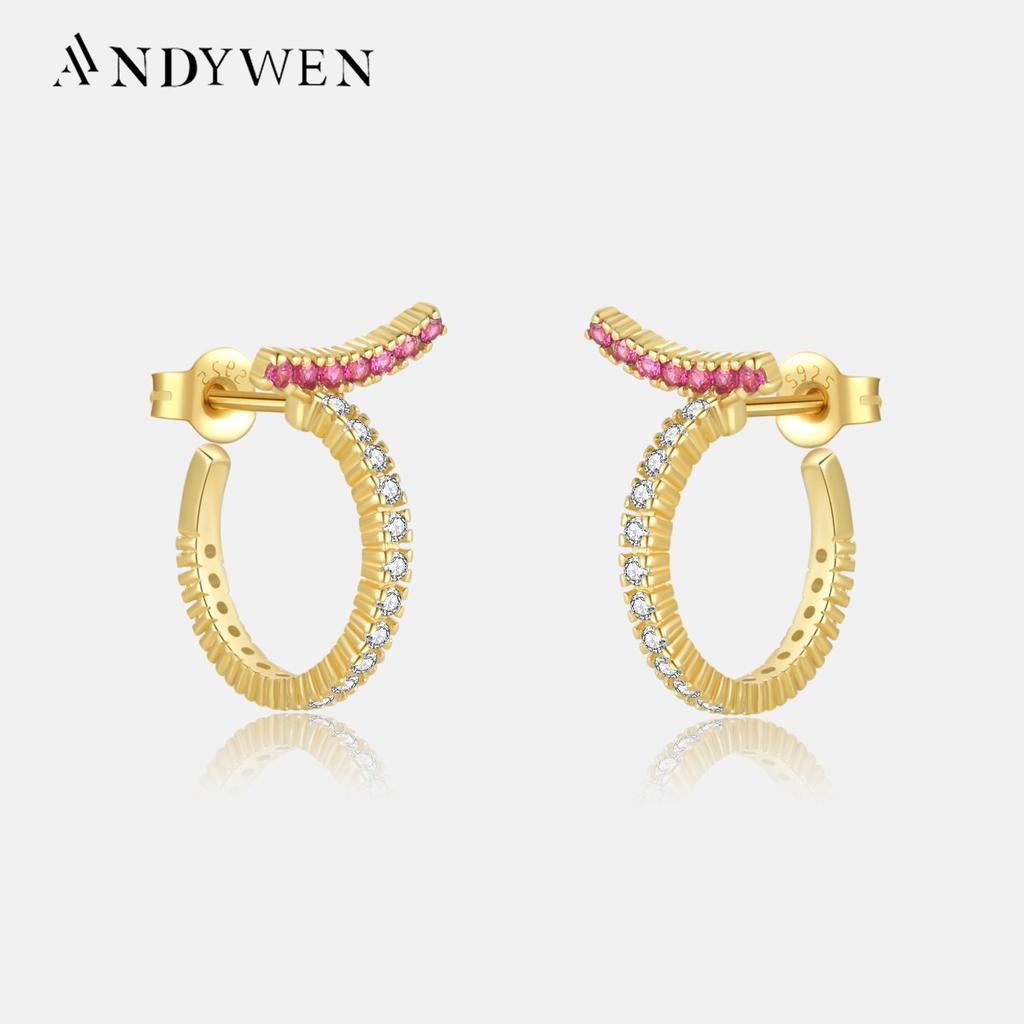 ANDYWEN 100% 925 Sterling Silber Gold Rock Punk Huggies Hoop Ohrring Rose Zirkon Kristall Edlen Schmuck