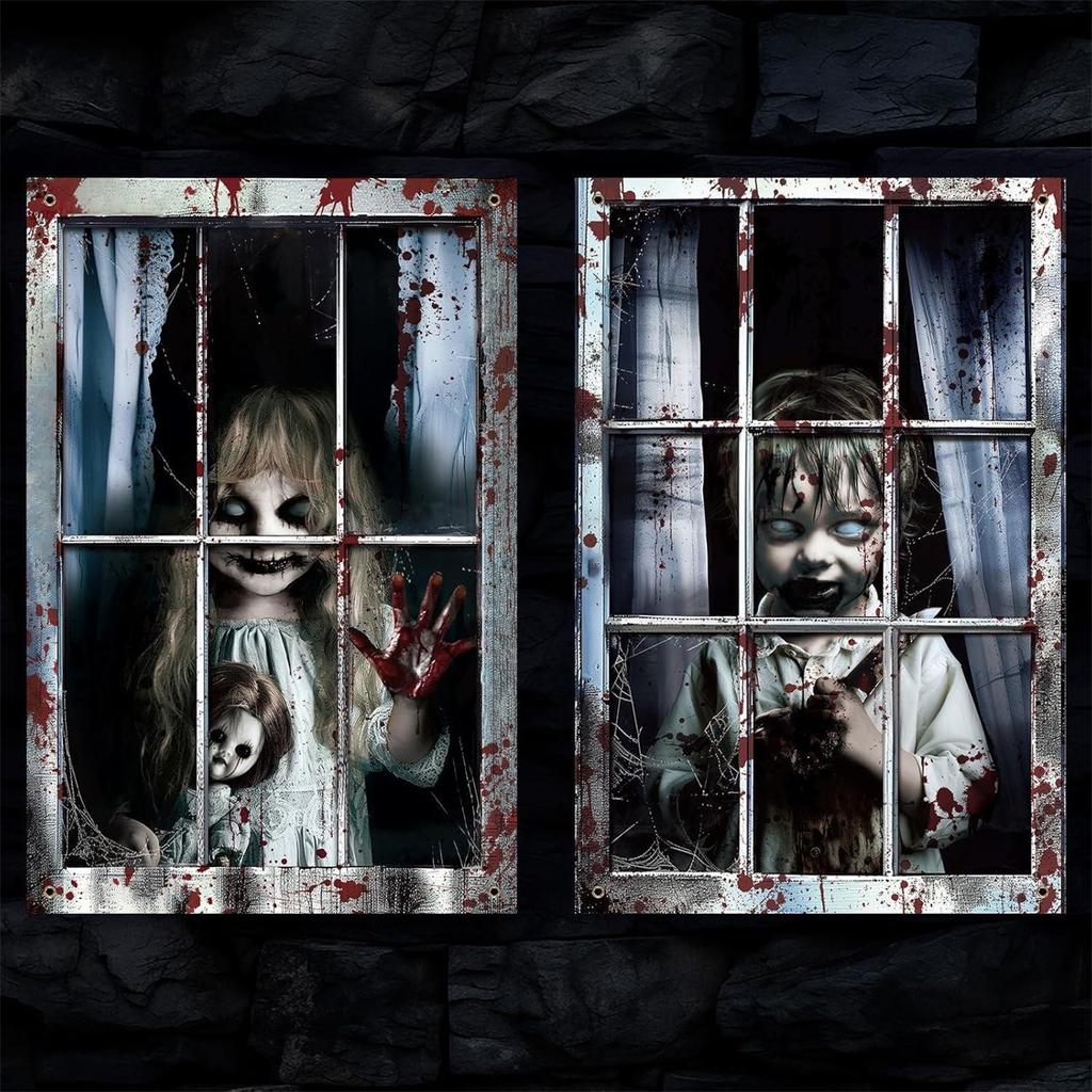 Halloween 2-pack Door And Window Curtain Background Hanging Cloth Horror Ghosts Outdoor Decoration Scene Hanging Cloth
