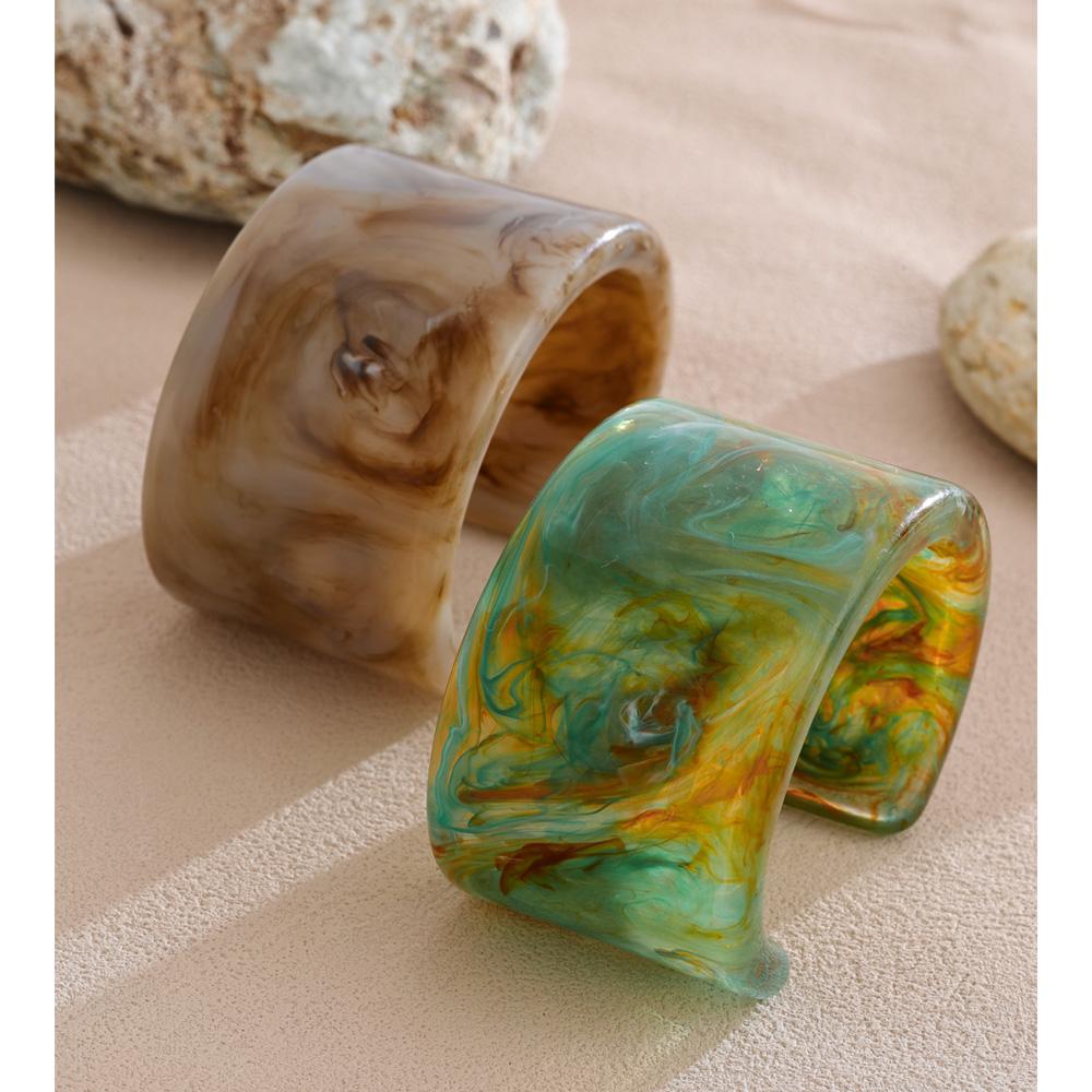 Eetit Large Acetic Acid Acrylic Wide Open Cuff Bracelet Bangle Waterproof 2025 Statement Wrist Jewelry Gray Green Accessories