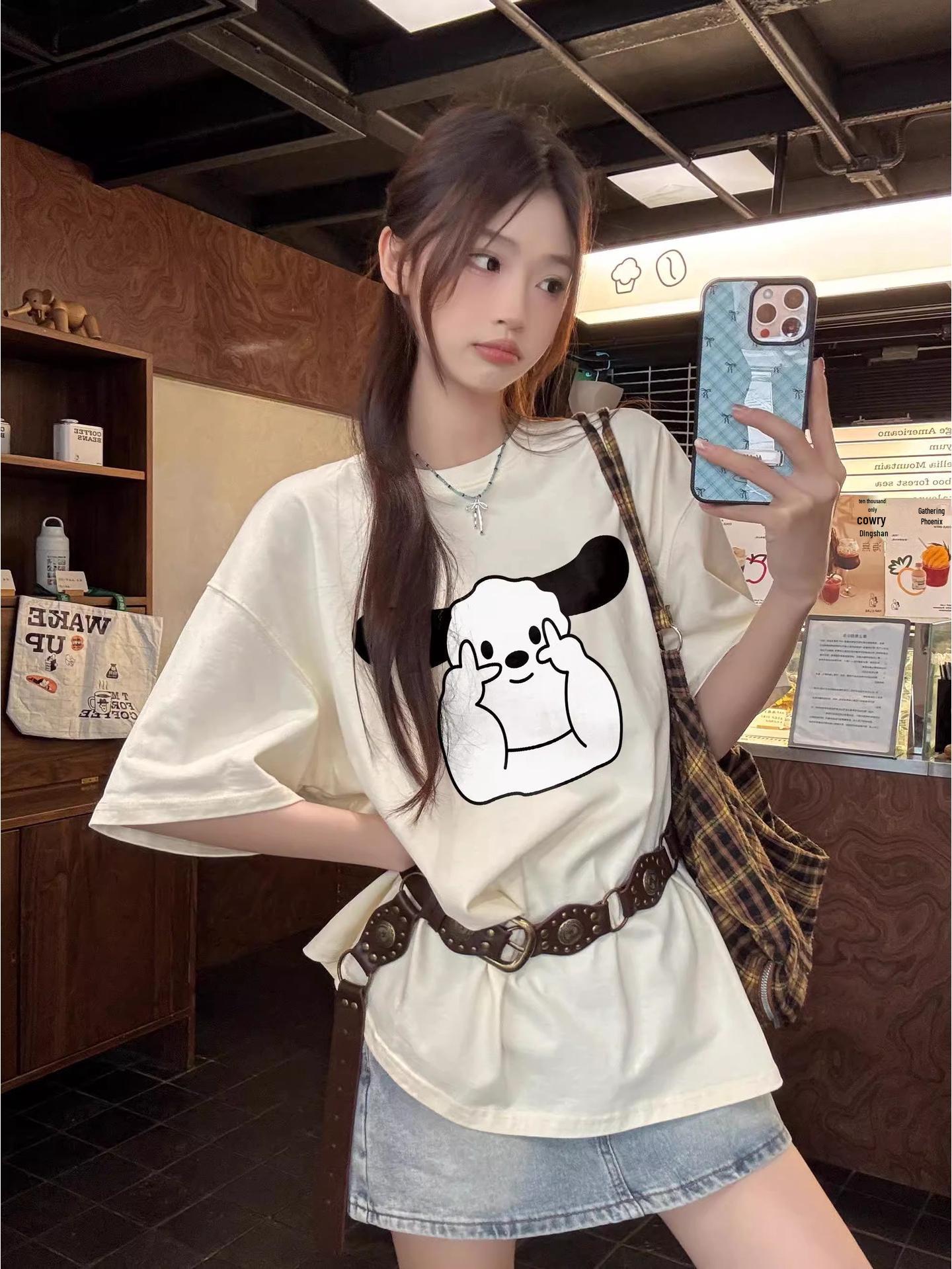 

Абрикосовая футболка с коротким рукавом: Женский шикарный корейский летний стиль L [High Quality] абрикосовый