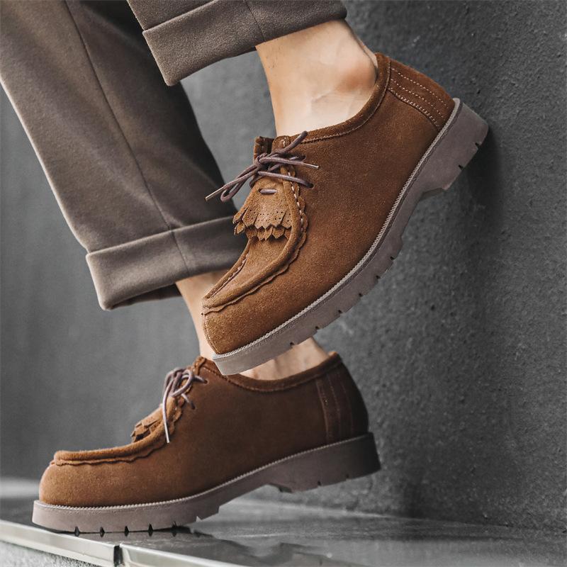 New 2024 Men British Style Suede Cow Leather Casual Shoes Lace Up Men Comfortable Autumn Gentleman Dress Shoes