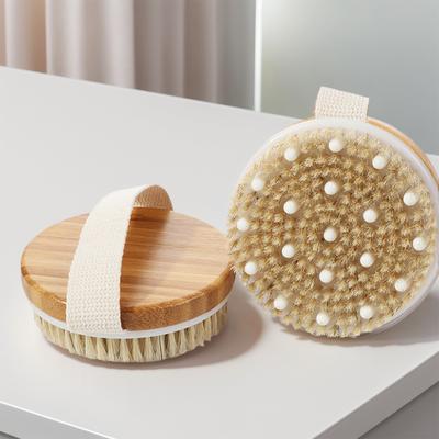 Body Brush Round Dry Brushing Shower Skin Brush Wooden Brush for Deep Cleansing & Soften Skin