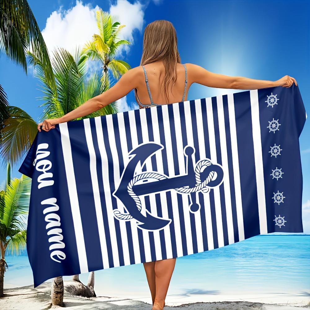 Spersonalizowany ręcznik plażowy z kotwicą, z imieniem/logo na zamówienie, powiększony, z mikrofibry, na imprezę plenerową, prezent na plażę, do pływania, do kąpieli, sportowy