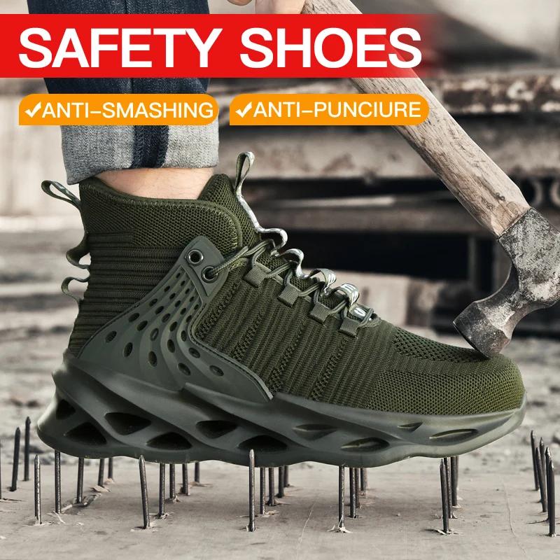 Neue Unisex Sicherheitsschuhe Anti-Quetsch Herren Arbeitsschuhe Durchtrittsicher Outdoor Herrenstiefel Leichter Schutz Stahlkappenschuhe