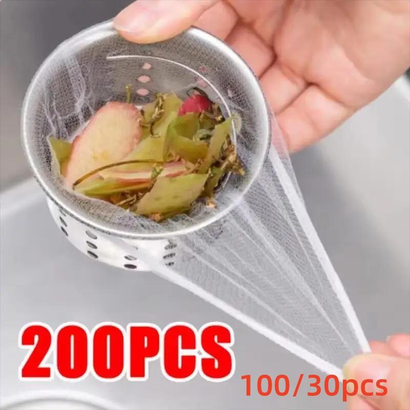 200/100/30pcs Disposable Sink Filter Mesh Bags Kitchen Sink Strainer Drain Hole Anti-blocking Garbage Bag Cleaning Strainers Net