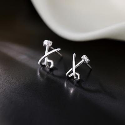 Cross Nail Earrings Feminine Minimalist Temperament Flash Diamond Earrings Earrings