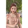 French Ruffle Flutter Sleeve Chiffon Dress - Korean Style Square Neck in Pink for Spring/Summer