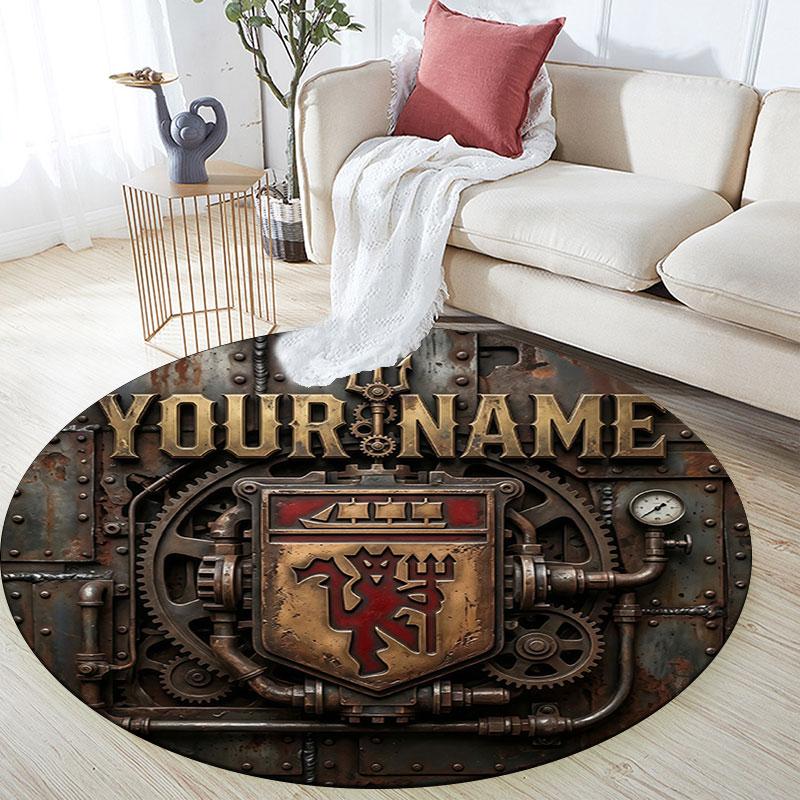Custom Name,Manchester United FC pattern round rug,Carpet Rug for Living Room Bedroom Playroom ,Non-slip Floor Mat,Holiday Gifts and Birthday Gifts.
