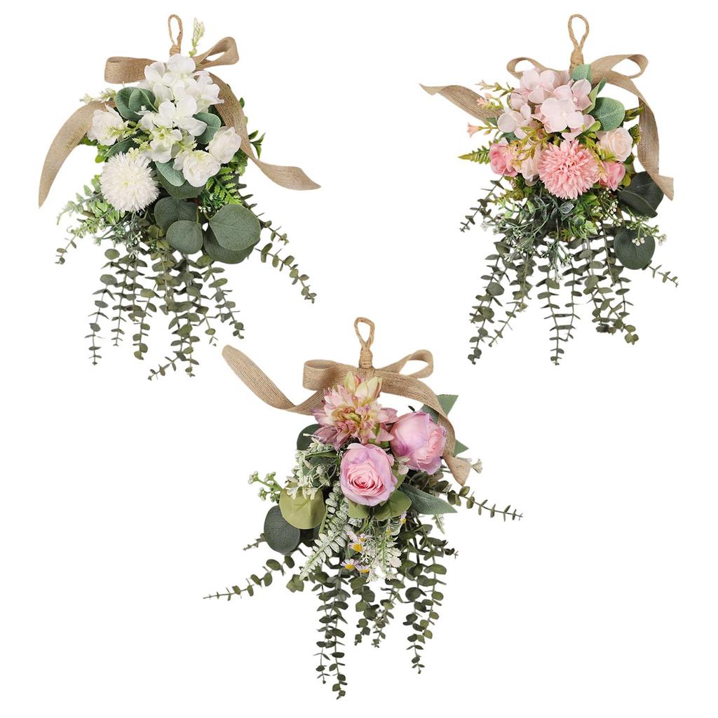 Eucalyptus and Chrysanthemum Door Wreath Lighted Flower Garland Wall Hanging Decoration for Wedding Outdoor Party