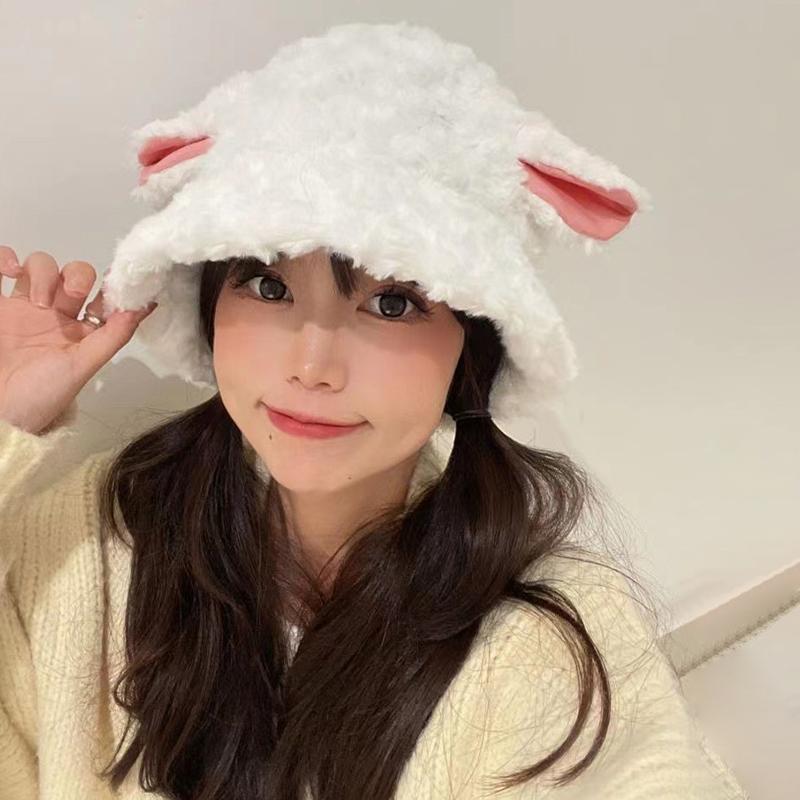 Women'S Lamb Ear Hat Cute Multi-Functional Fisherman Hat Autumn Winter Cap