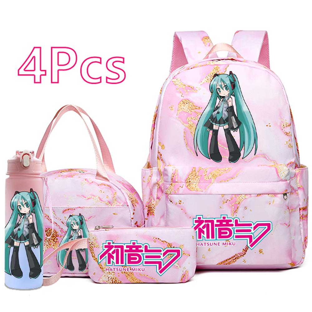 4 ks/sada Anime Hatsune Miku Potisk Batoh Kabelka Pouzdro na tužky 750ml Láhev na vodu pro Dospívajícího Chlapce Dívku Velkokapacitní Voděodolný Školní batoh Dárek