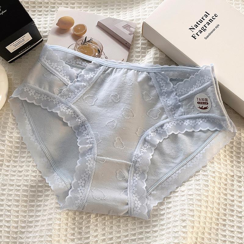 

Нижнее белье женские трусы А-класса хлопковые трусики средней талии для девочек кружевные края удобные дышащие бесшовные трусики для женщин XL светло-синий