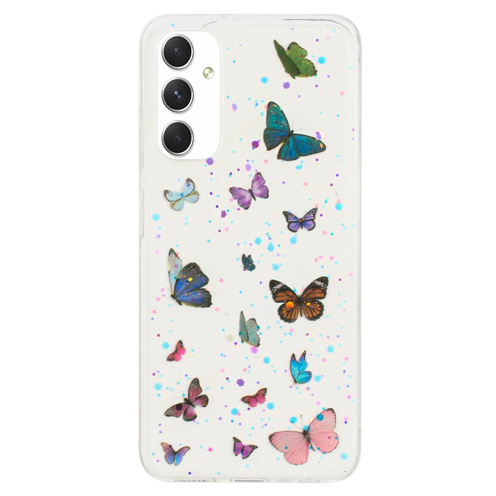 

For Samsung Galaxy A25 5G (Global) (161.0 x 76.5 x 8.3mm) Case Anti Drop TPU Phone Back Cover Epoxy Glitter Butterfly Blue