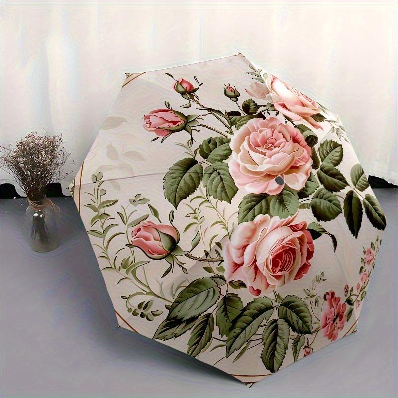 Rose Floral-themed, Eight-ribbed, Self-folding Umbrella Is Suitable for Everyday Outdoor Use and Is An Ideal Gift for Friends and Family, As