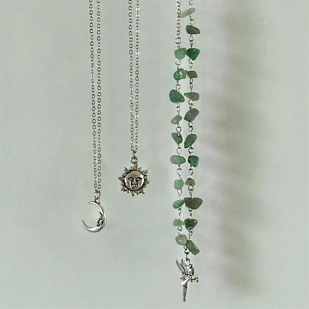 3Pcs Bohemian Layered Necklace Set Simple Beaded Crescent Moon Sun Pendant Necklace