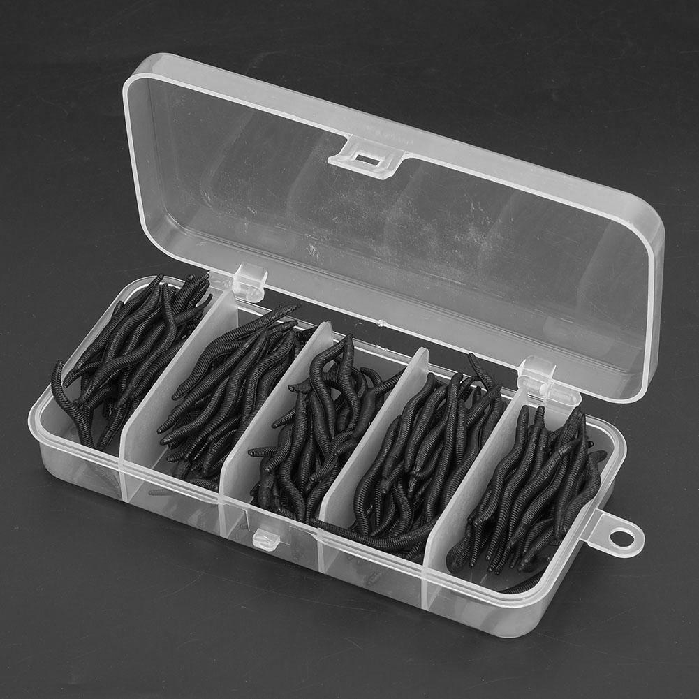 150 pcs 4cm Silicone Black Artificial Worm Earthworm Soft Fishing Lures Bait Fish Tackle Accessories Kit