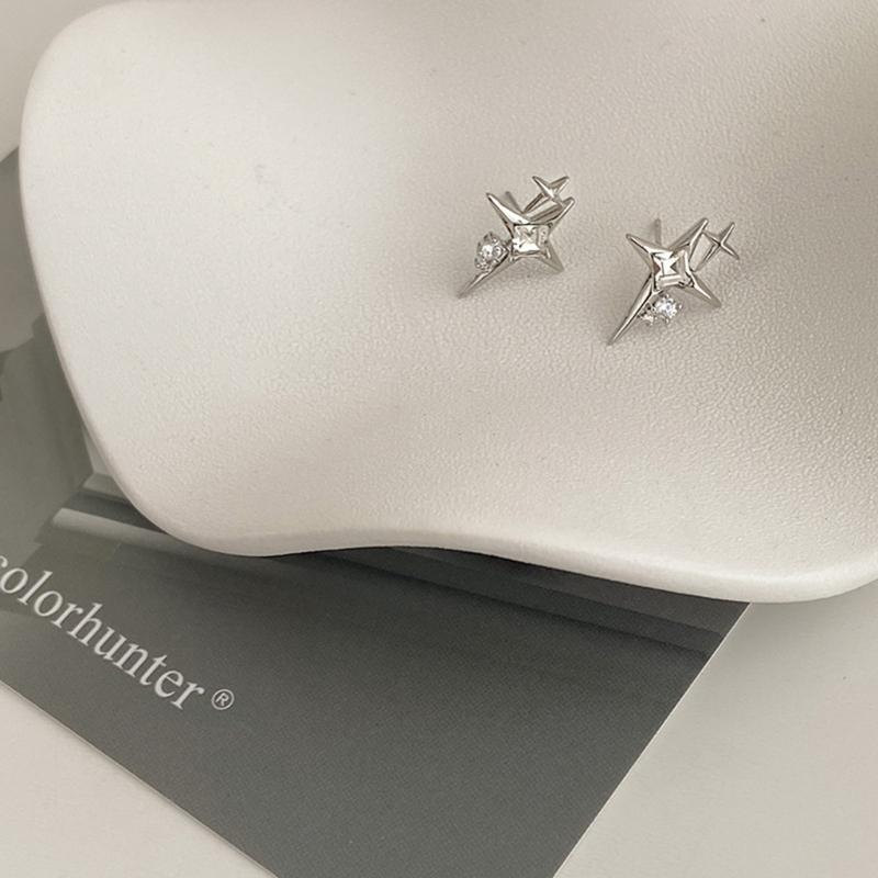 Metal Crossed Star Crystal Zircon Earrings for Women Girls Novel Geometric Four-Pointed Star Stud Earrings Party Jewelry
